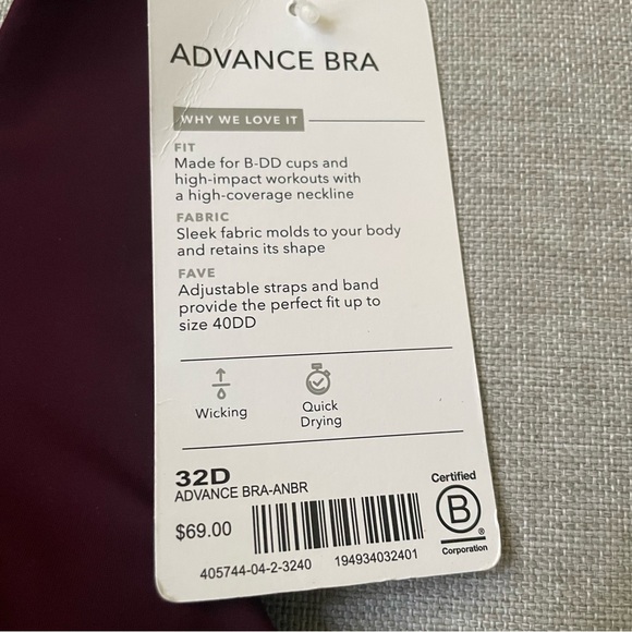 New Athleta advance sports bra burgundy sz 32D NWT high impact adjustable straps - Picture 11 of 11